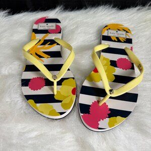 Kate Spade Flip Flops Sz 8  Yellow & Floral Print Feldon Nautical Beach